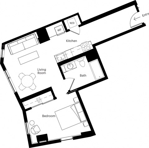 a floor plan of a house with a bedroom and a living room